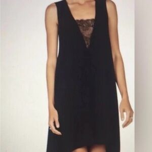 BCBGMaxAzria Black High-Low Lace-Trim V-Neck Dress